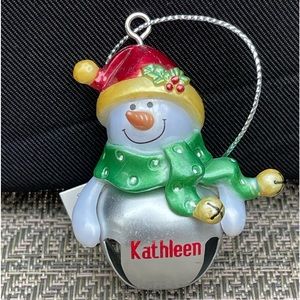 Kathleen Personalized Jingle Bell Snowman Christmas Ornament NWT